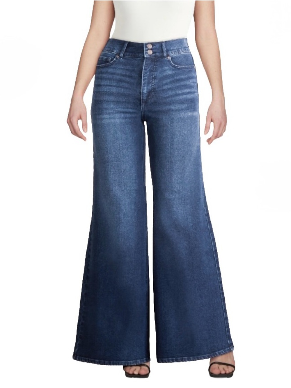 Sofia Vergara Margot Super High Rise Wide Leg Flare Jeans Double Button NWT